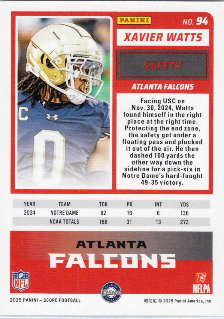 2025 Score #94 Xavier Watts Atlanta Falcons