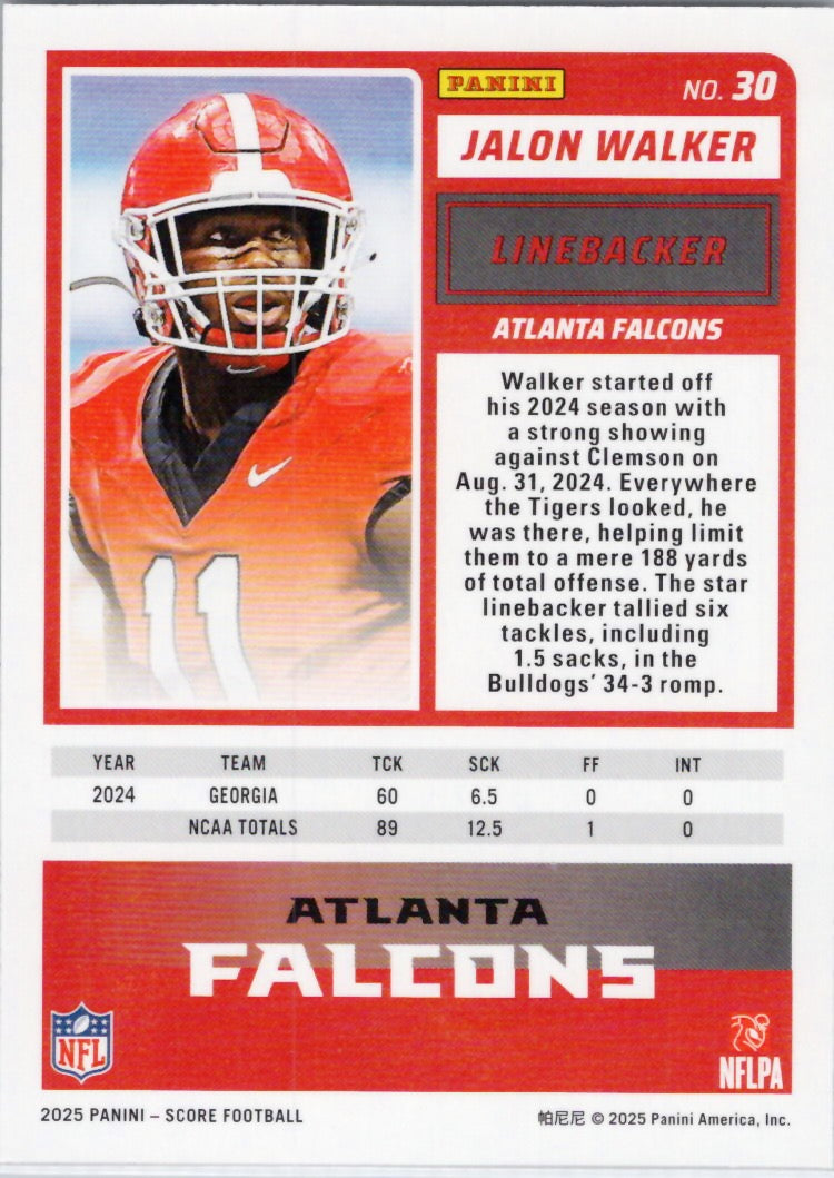 2025 Score #30 Jalon Walker Atlanta Falcons
