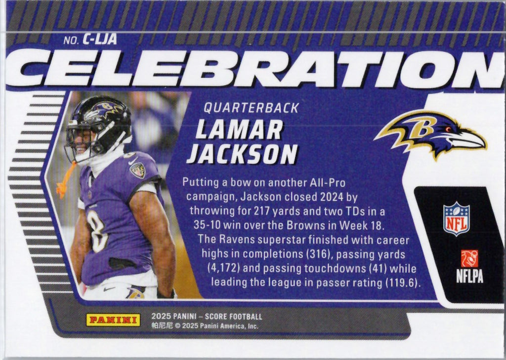 2025 Score #C-LJA Lamar Jackson Celebration Baltimore Ravens