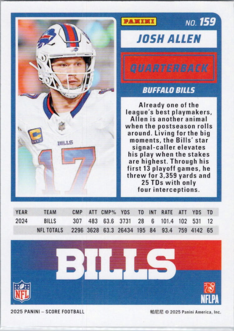 2025 Score #159 Josh Allen Green Buffalo Bills