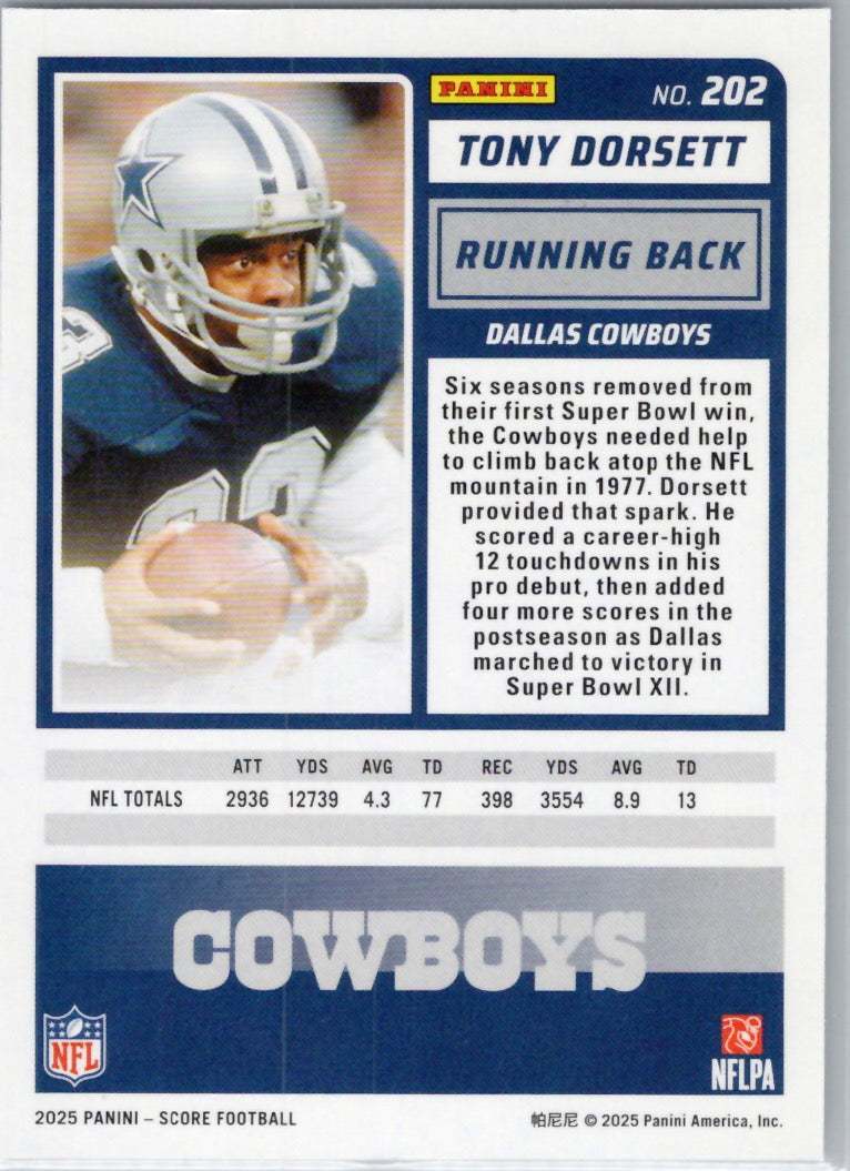 2025 Score #202 Tony Dorsett Dallas Cowboys