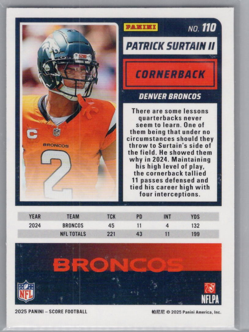 2025 Score #110 Patrick Surtain II Lava #/799 Denver Broncos