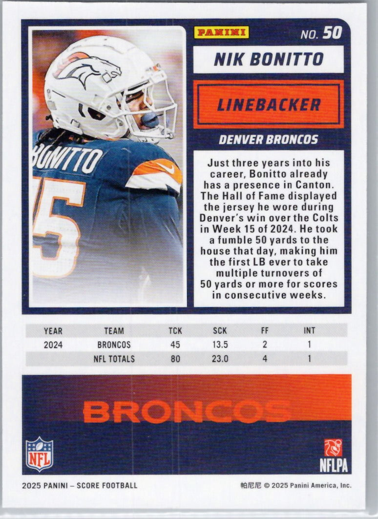 2025 Score #50 Nik Bonitto Denver Broncos