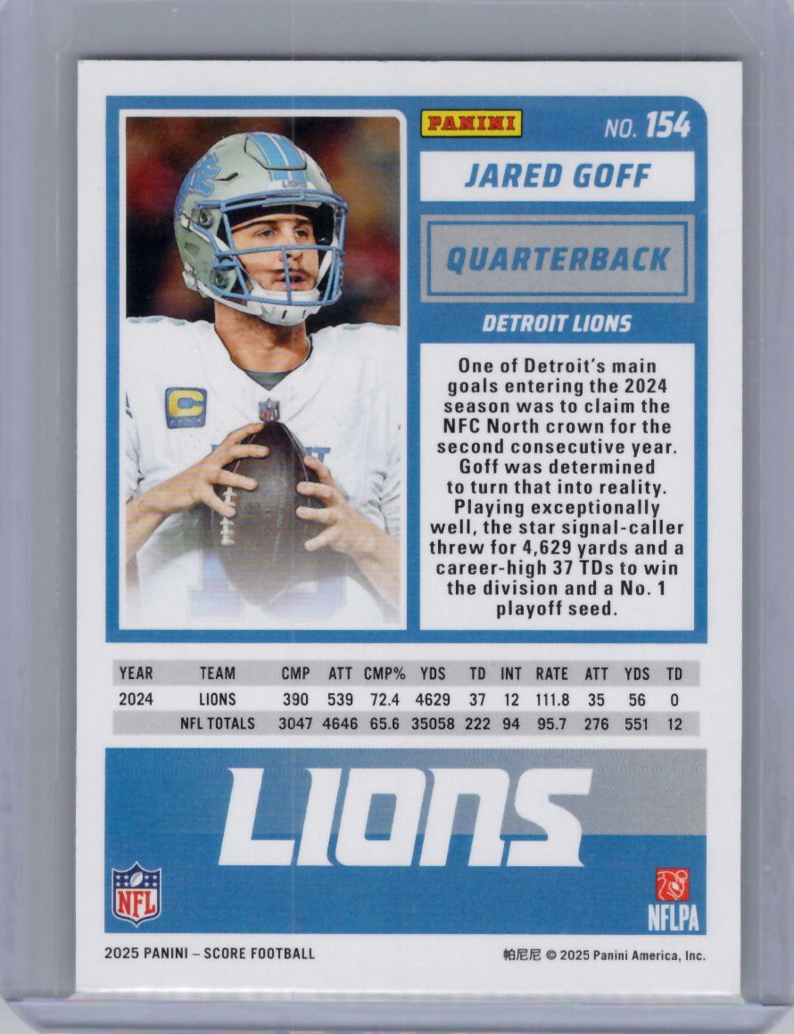 2025 Score #154 Jared Goff Dots Gold #/499 Detroit Lions