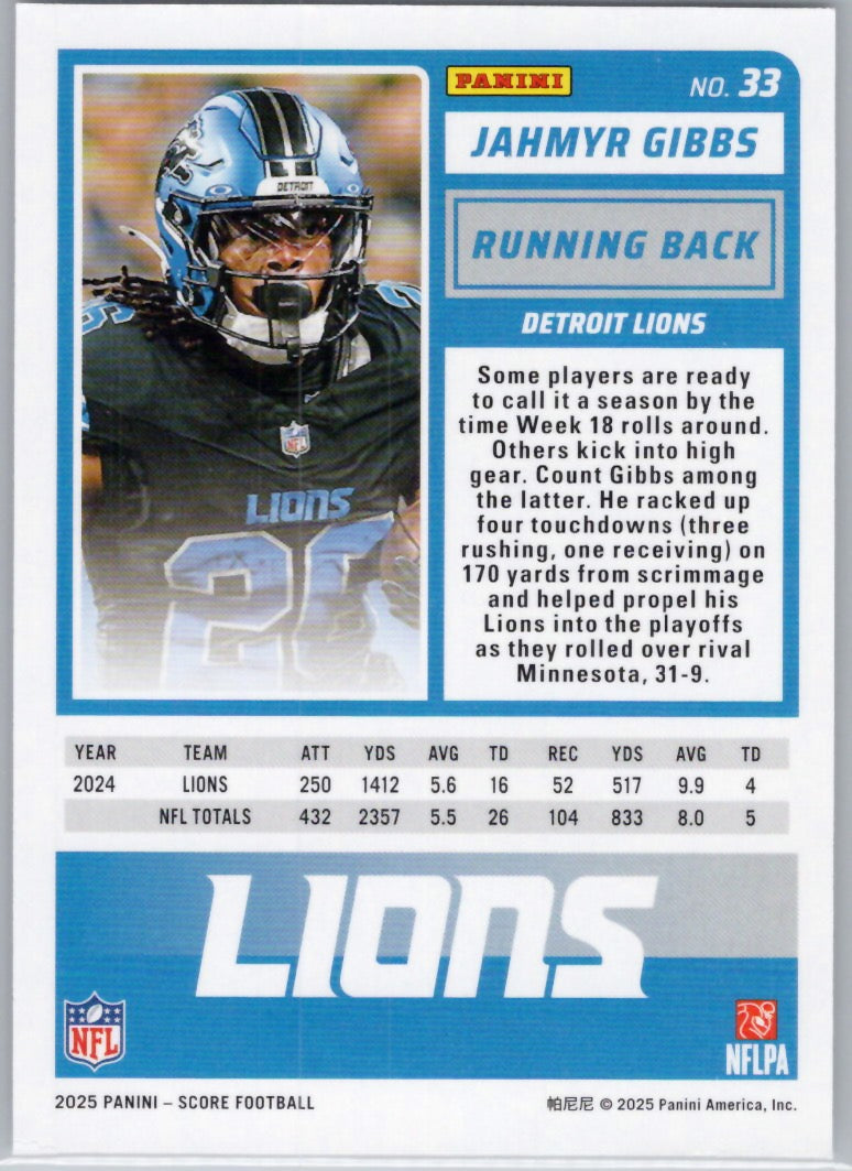 2025 Score #33 Jahmyr Gibbs Detroit Lions