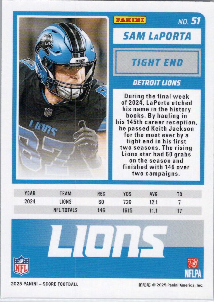 2025 Score #51 Sam LaPorta Detroit Lions