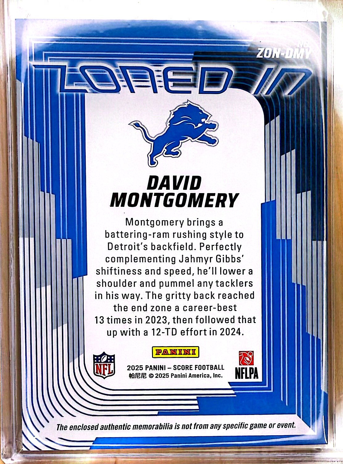 2025 Score #ZON-DMY David Montgomery Zoned In Jerseys Detroit Lions