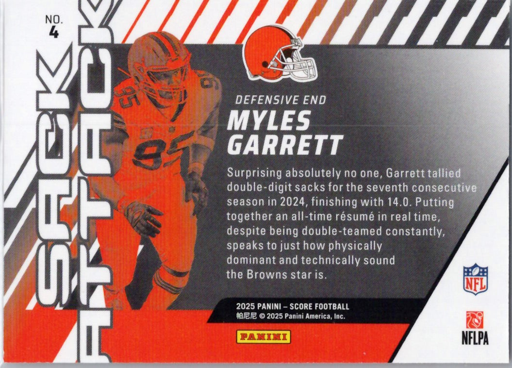 2025 Score #4 Myles Garrett Sack Attack Gold Cleveland Browns