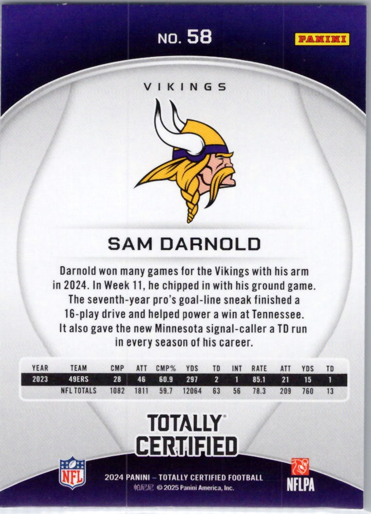 2024 Panini Totally Certified #58 Sam Darnold Minnesota Vikings