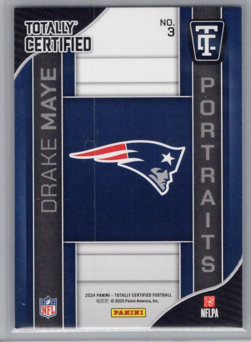 2024 Panini Totally Certified #3 Drake Maye Portraits New England Patriots
