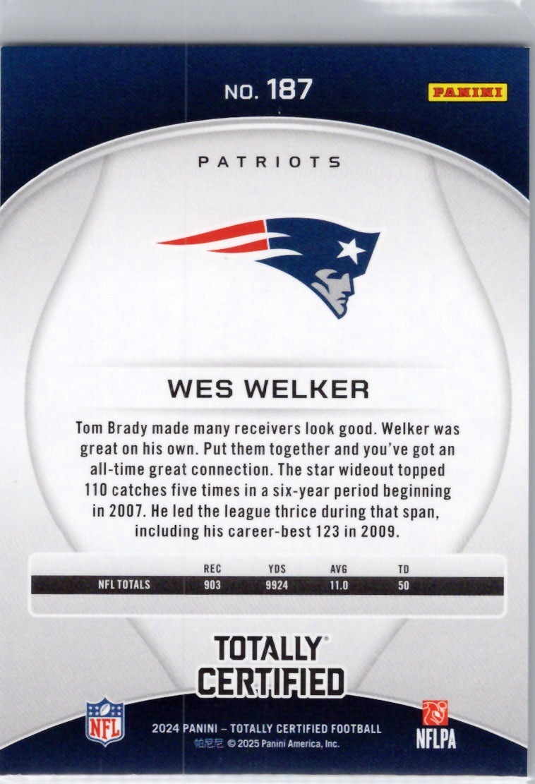 2024 Panini Totally Certified #187 Wes Welker New England Patriots
