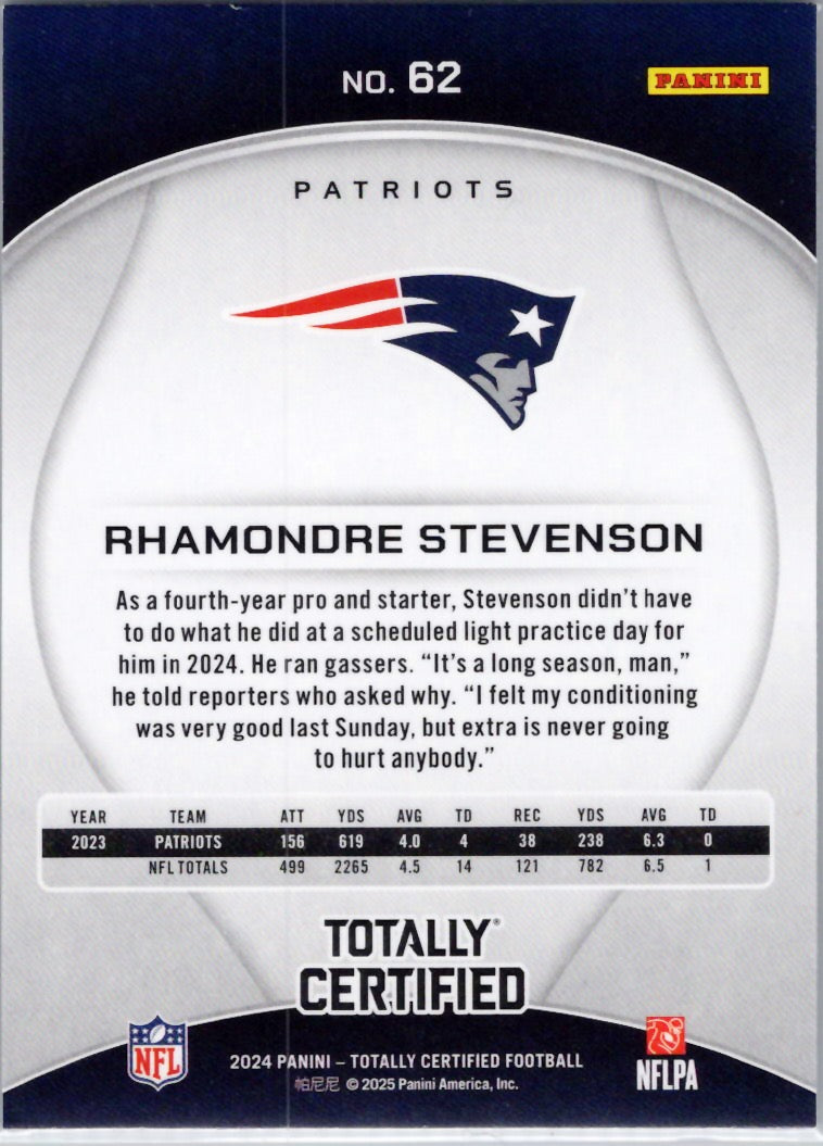 2024 Panini Totally Certified #62 Rhamondre Stevenson New England Patriots