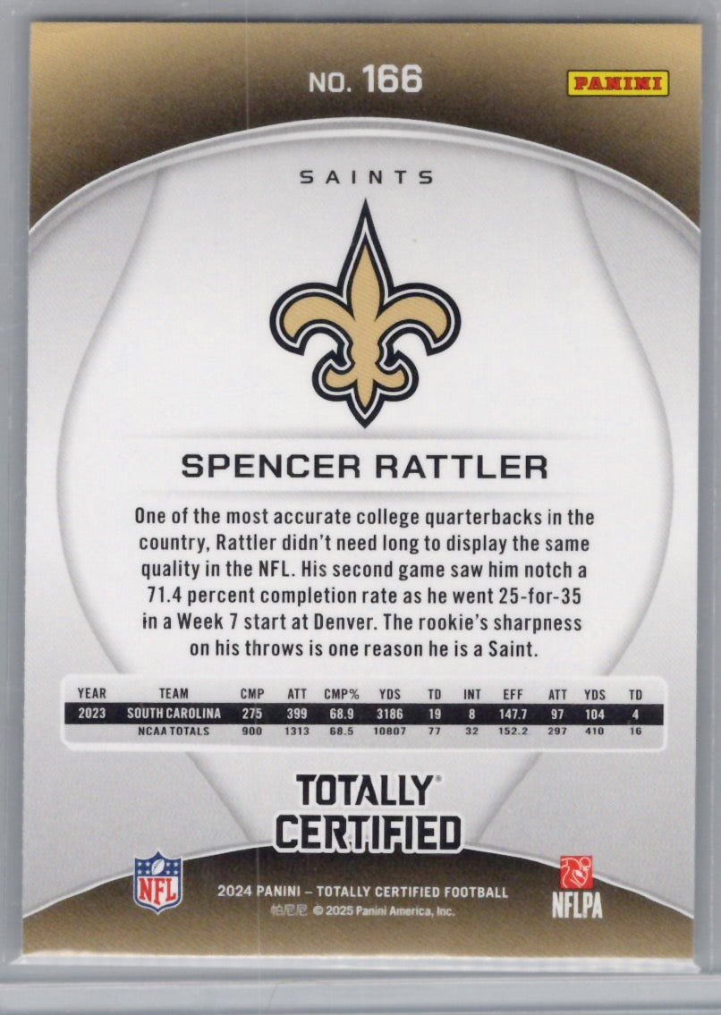 2024 Panini Totally Certified #166 Spencer Rattler New Orleans Saints