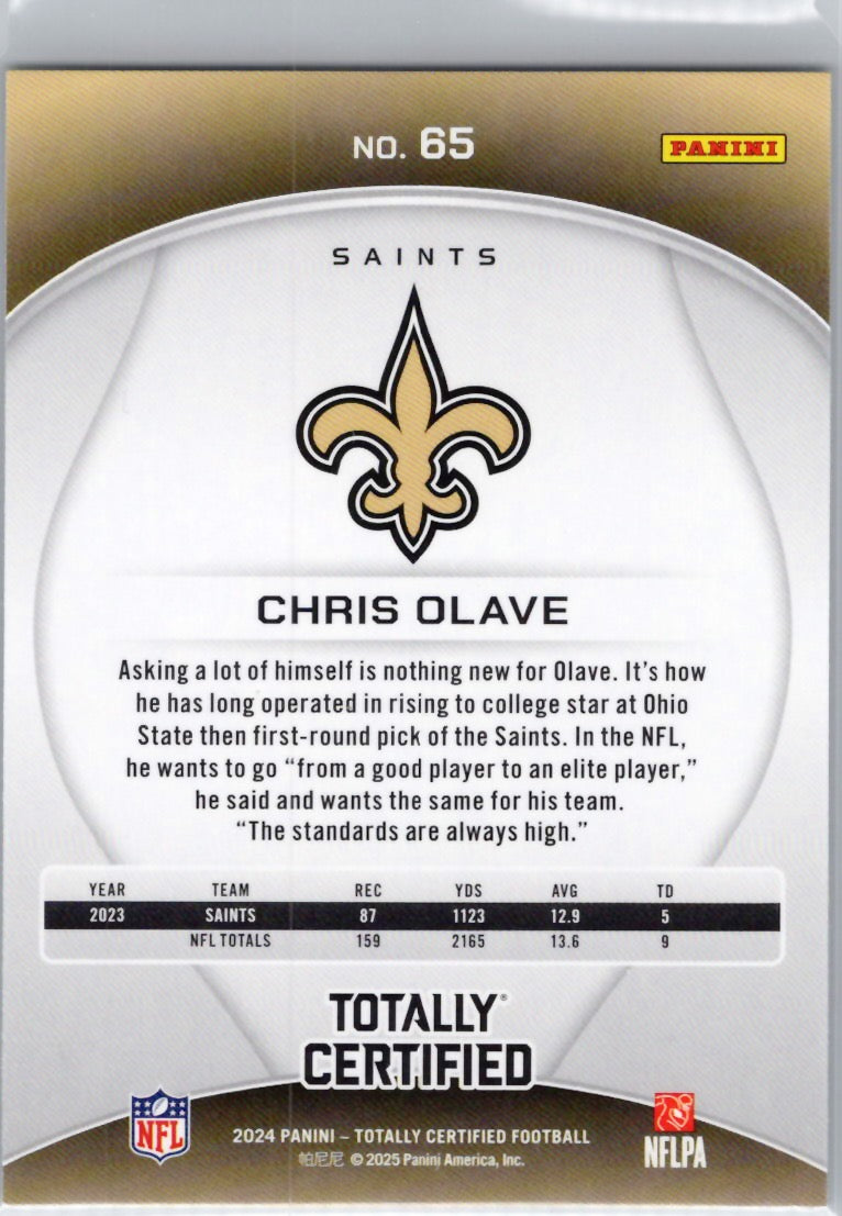 2024 Panini Totally Certified #65 Chris Olave New Orleans Saints