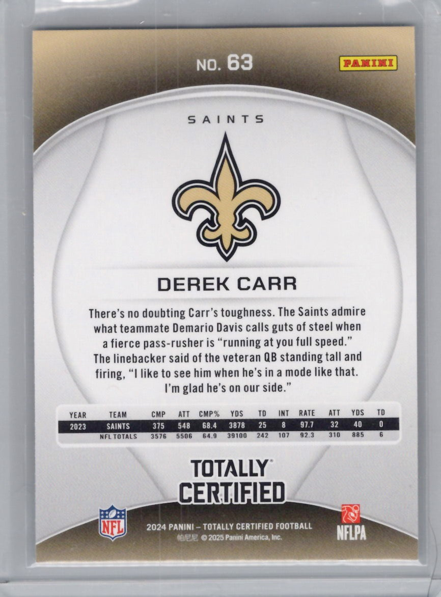 2024 Panini Totally Certified #63 Derek Carr Mirror Maroon New Orleans Saints
