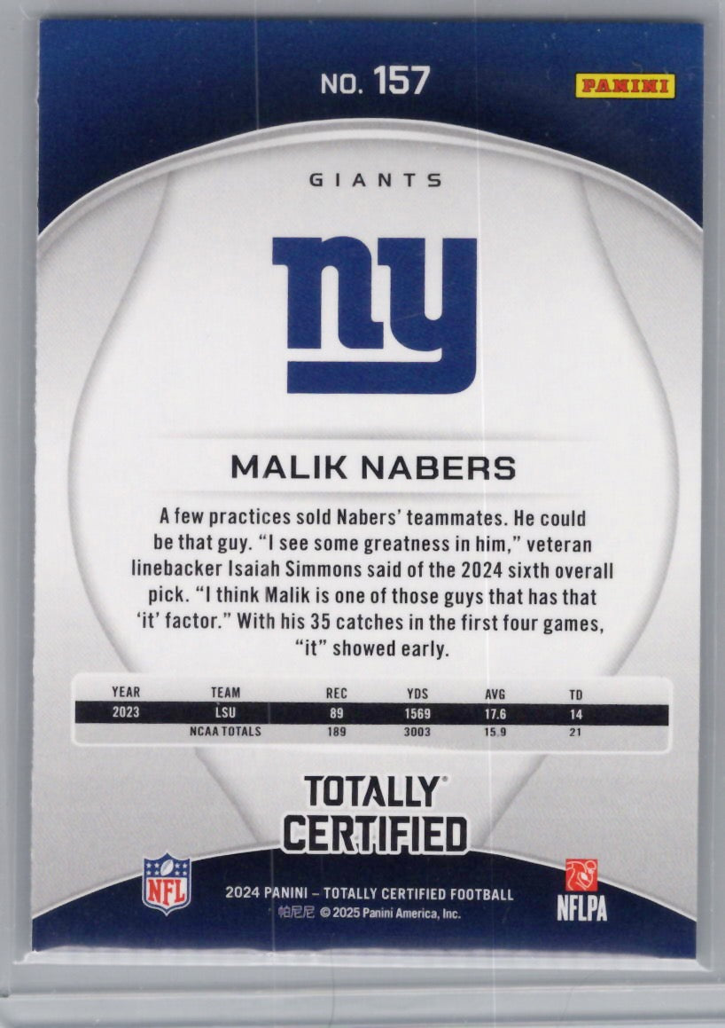 2024 Panini Totally Certified #157 Malik Nabers New York Giants