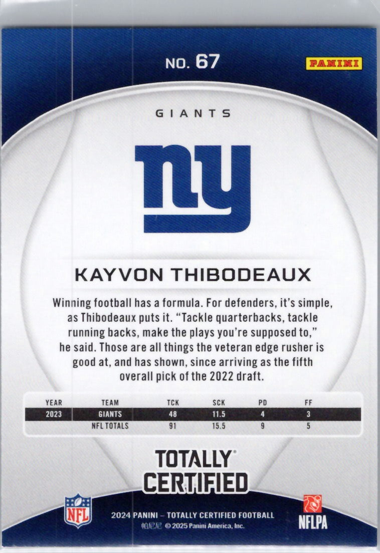 2024 Panini Totally Certified #67 Kayvon Thibodeaux New York Giants