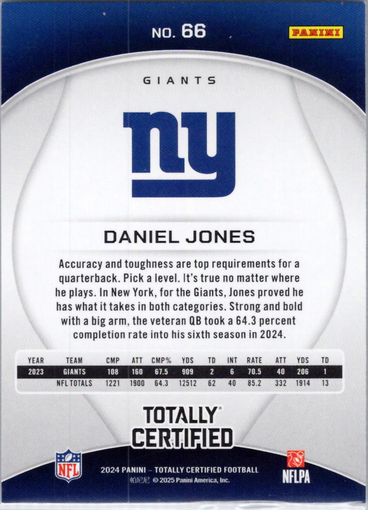 2024 Panini Totally Certified #66 Daniel Jones New York Giants