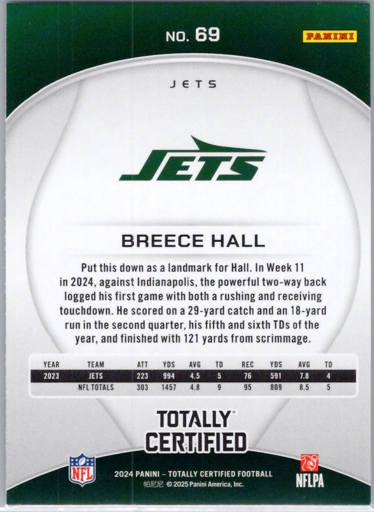 2024 Panini Totally Certified #69 Breece Hall New York Jets