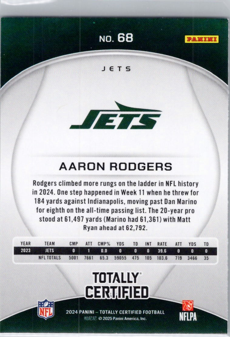 2024 Panini Totally Certified #68 Aaron Rodgers New York Jets