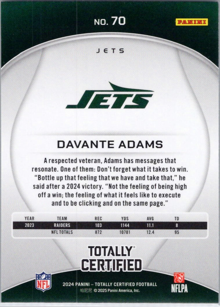 2024 Panini Totally Certified #70 Davante Adams New York Jets