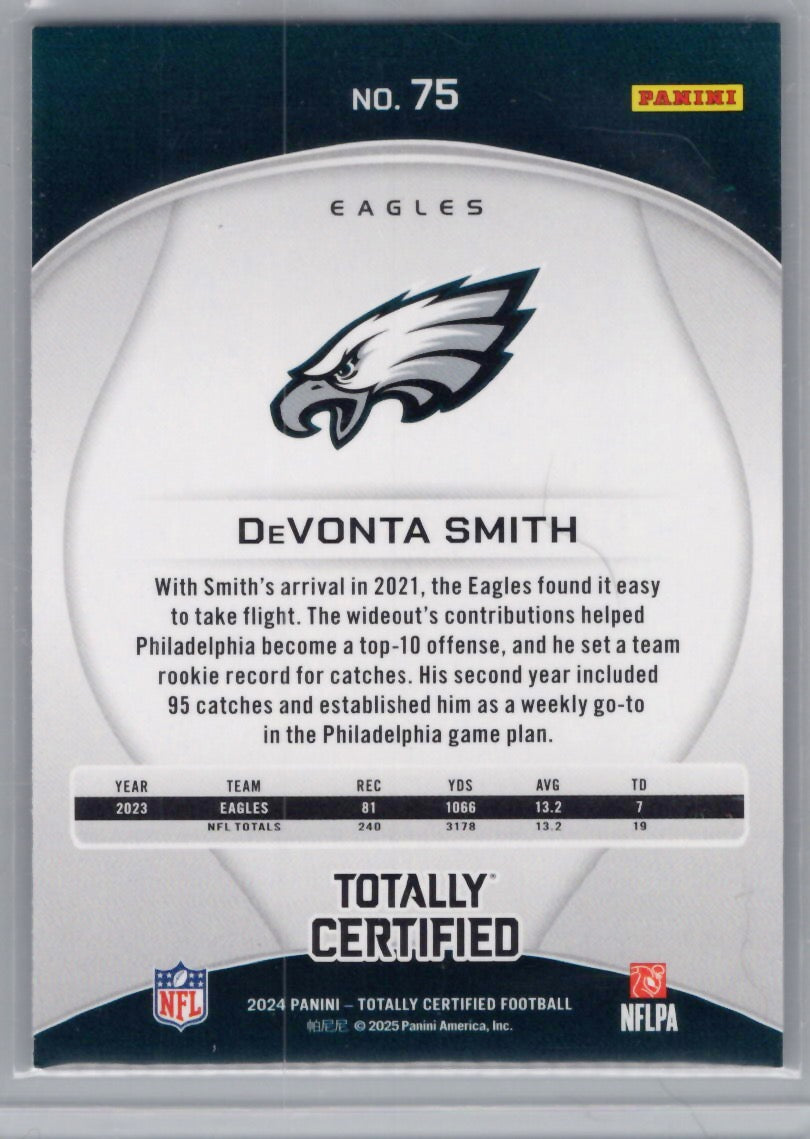 2024 Panini Totally Certified #75 DeVonta Smith Mirror Purple Philadelphia Eagles