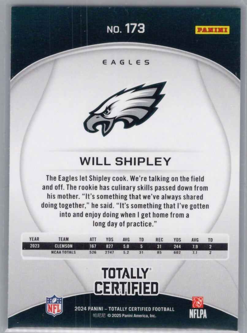 2024 Panini Totally Certified #173 Will Shipley Philadelphia Eagles