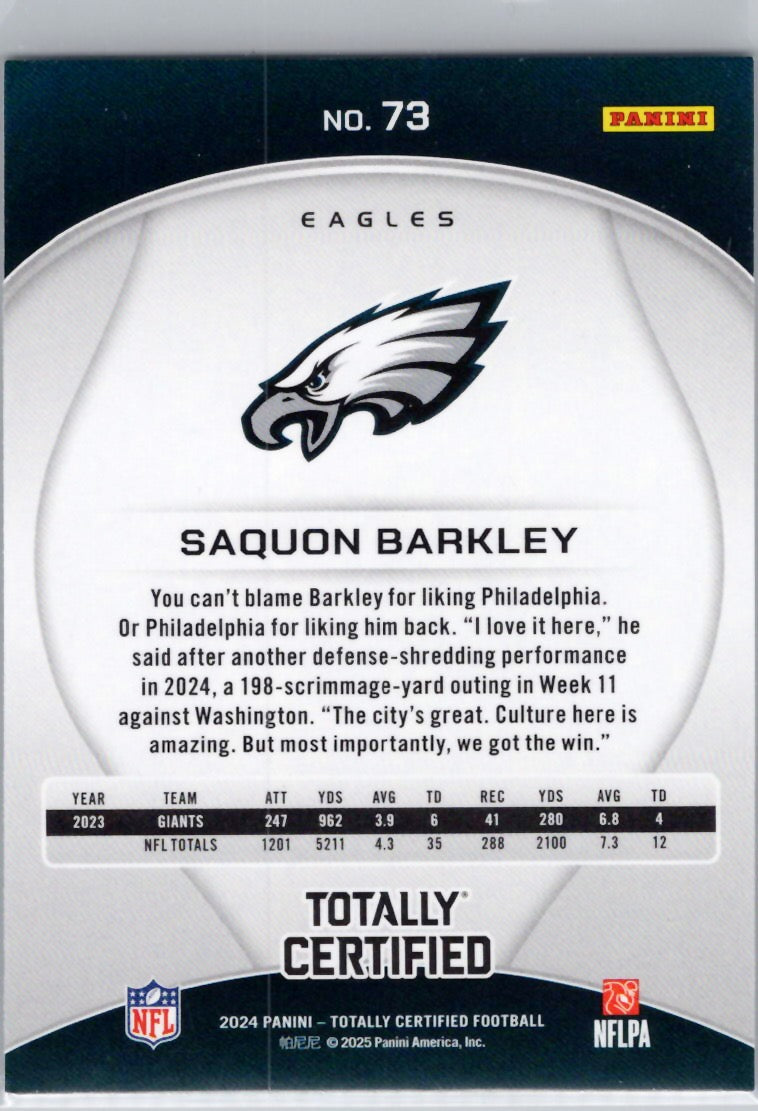 2024 Panini Totally Certified #73 Saquon Barkley Philadelphia Eagles