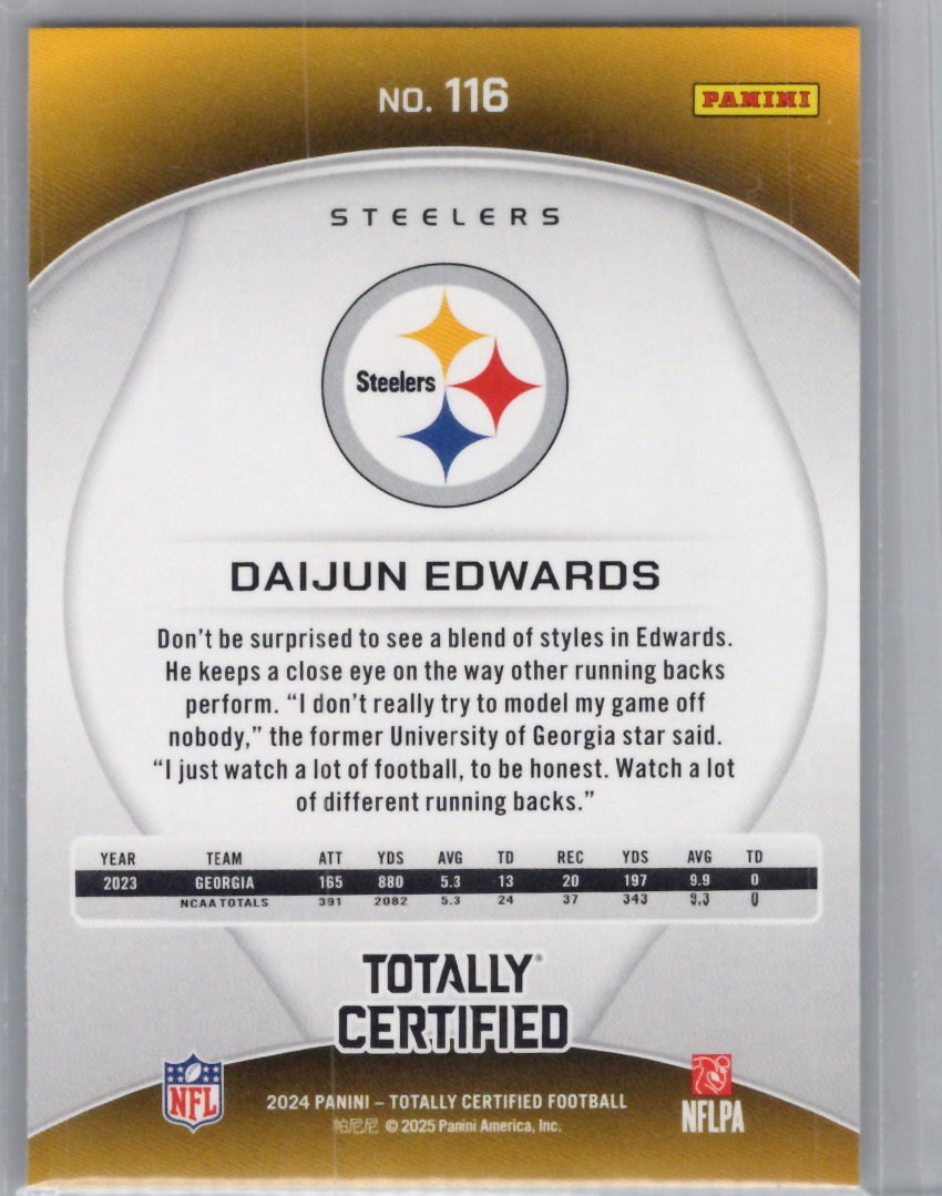2024 Panini Totally Certified #116 Daijun Edwards Pittsburgh Steelers