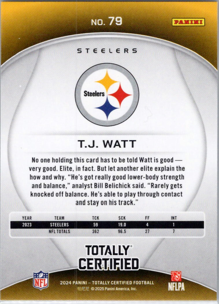 2024 Panini Totally Certified #79 T.J. Watt Pittsburgh Steelers