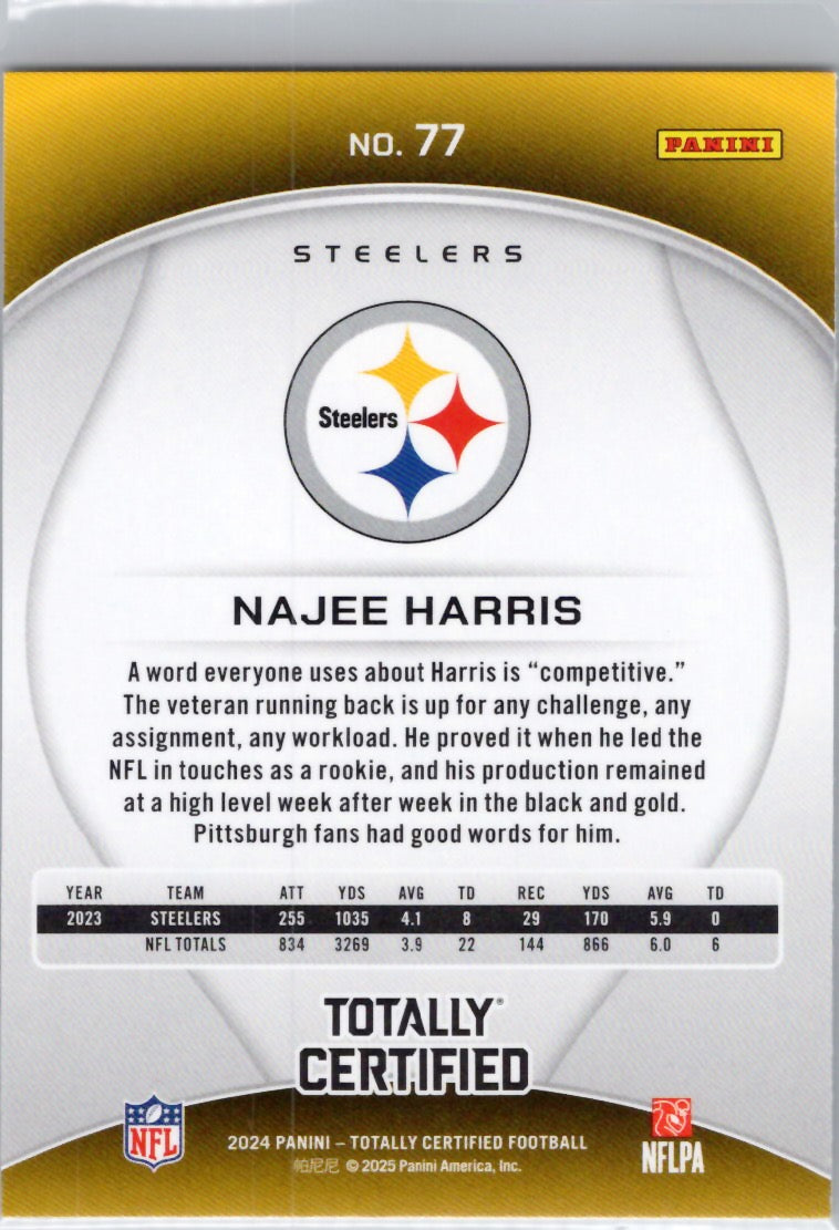 2024 Panini Totally Certified #77 Najee Harris Pittsburgh Steelers