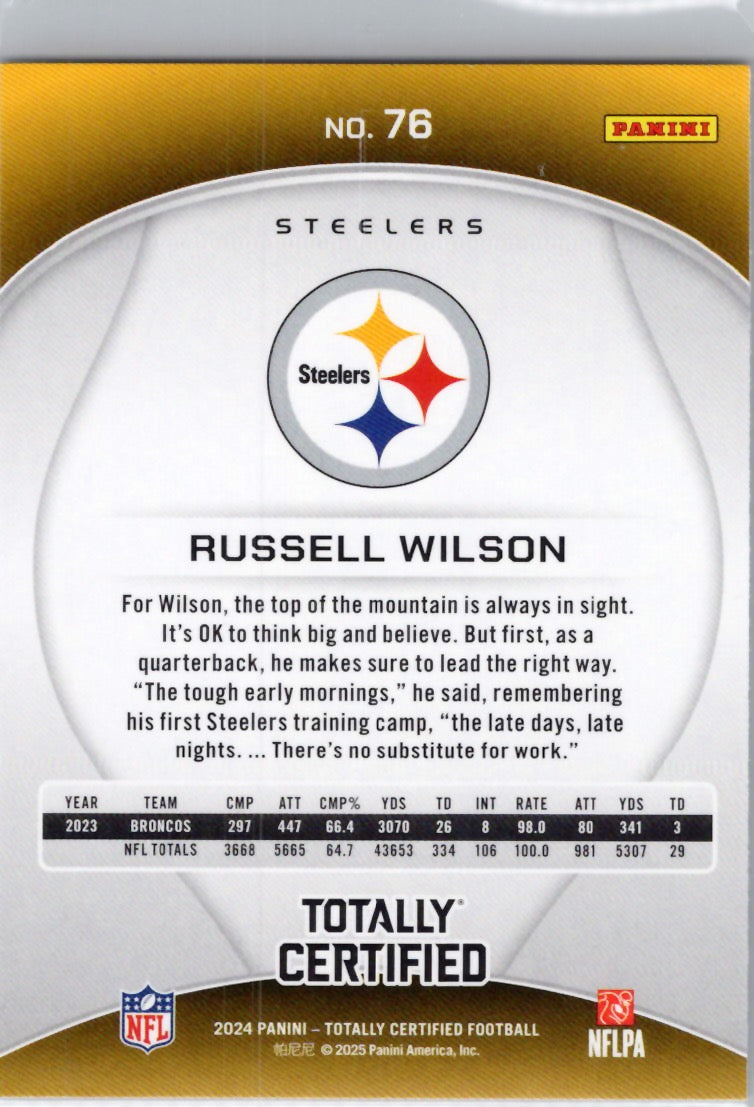 2024 Panini Totally Certified #76 Russell Wilson Pittsburgh Steelers