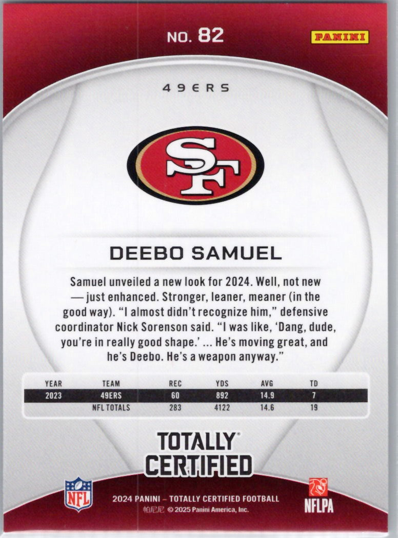2024 Panini Totally Certified #82 Deebo Samuel San Francisco 49ers