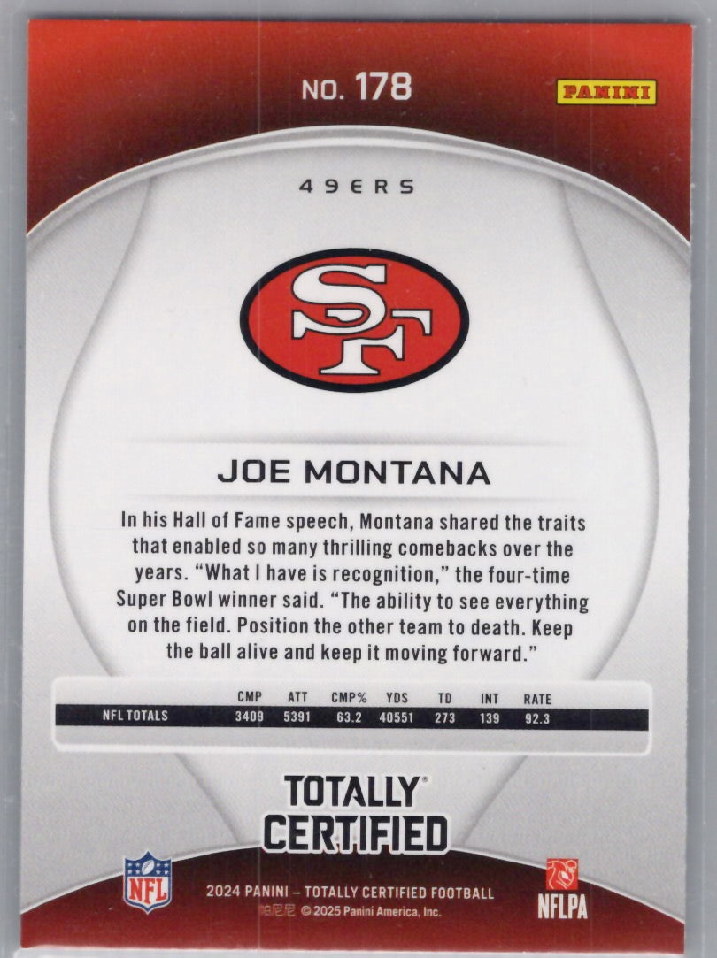 2024 Panini Totally Certified #178 Joe Montana San Francisco 49ers
