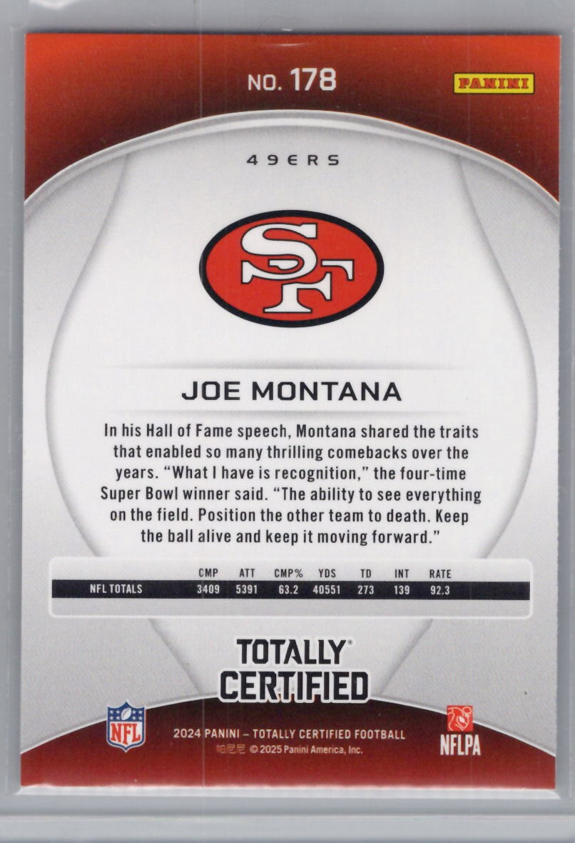2024 Panini Totally Certified #178 Joe Montana Mirror Maroon San Francisco 49ers