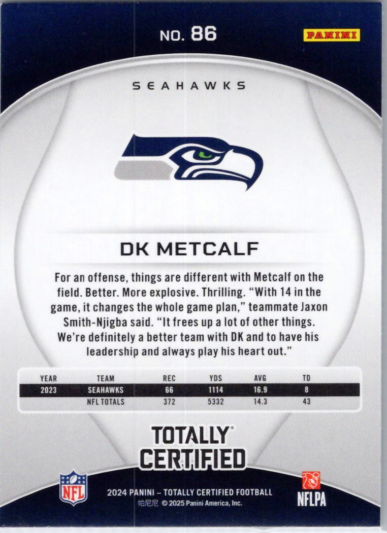2024 Panini Totally Certified #86 DK Metcalf Seattle Seahawks