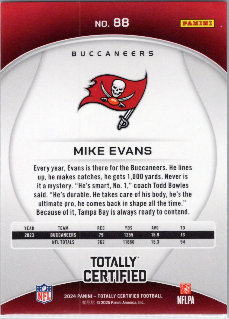 2024 Panini Totally Certified #88 Mike Evans Tampa Bay Buccaneers