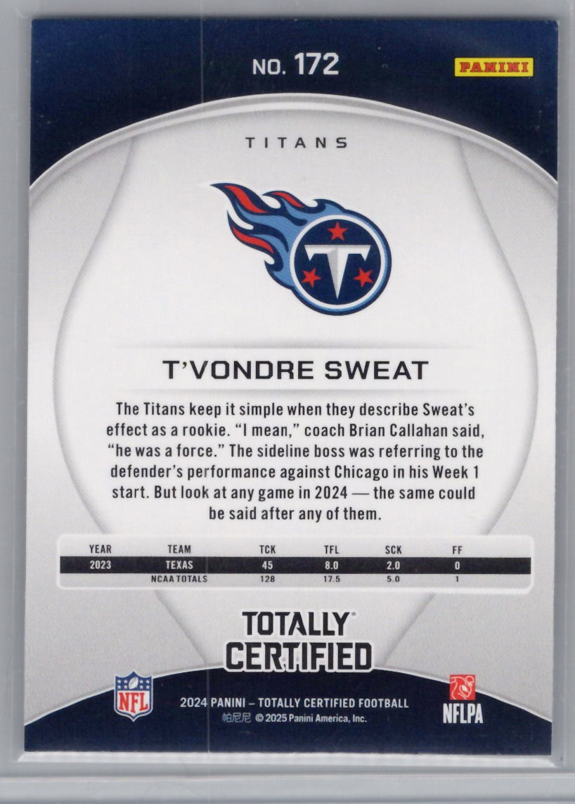 2024 Panini Totally Certified #172 T'Vondre Sweat Mirror Maroon Tennessee Titans