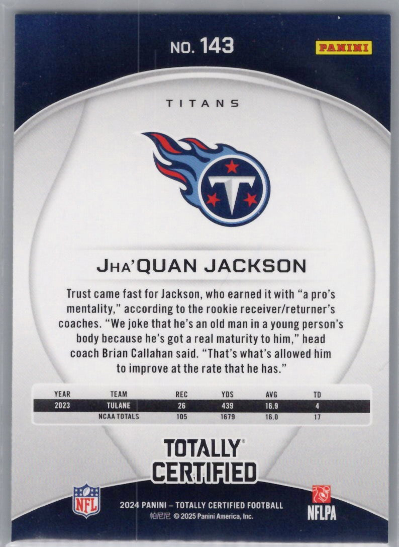 2024 Panini Totally Certified #143 Jha'Quan Jackson Tennessee Titans