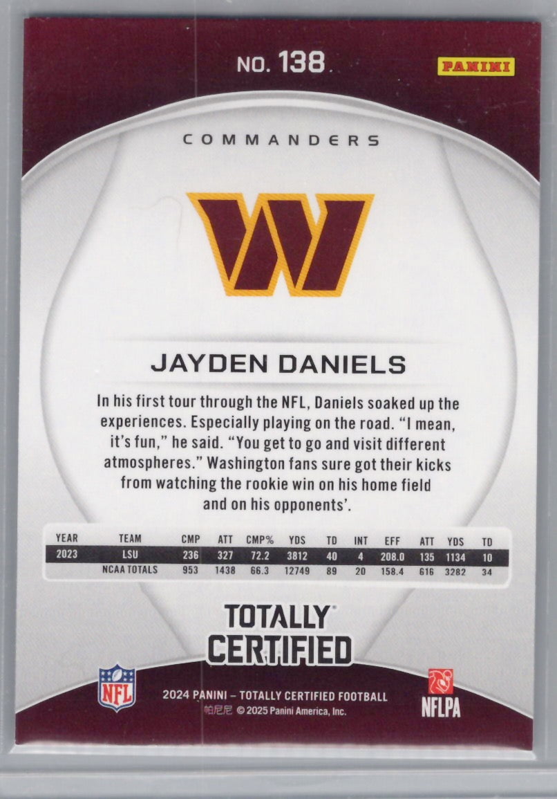 2024 Panini Totally Certified #138 Jayden Daniels Washington Commanders