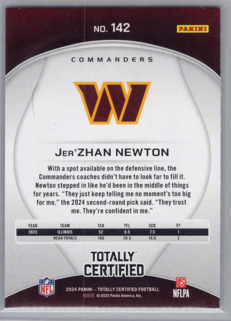 2024 Panini Totally Certified #142 Jer'Zhan Newton Washington Commanders