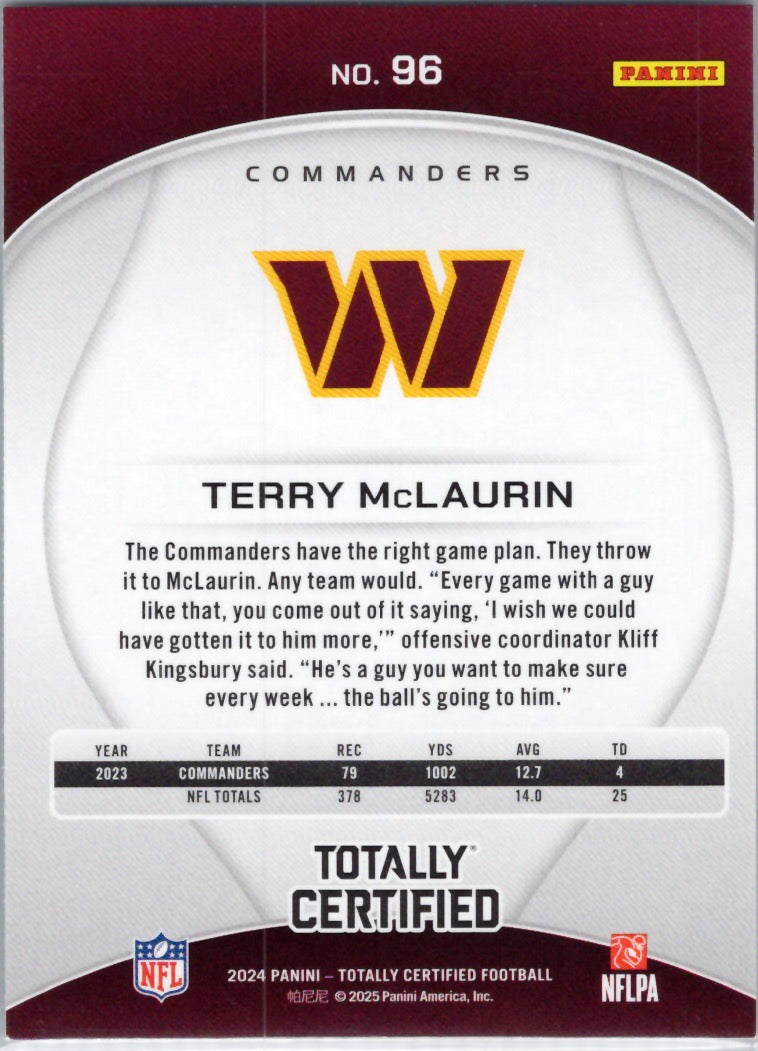 2024 Panini Totally Certified #96 Terry McLaurin Washington Commanders