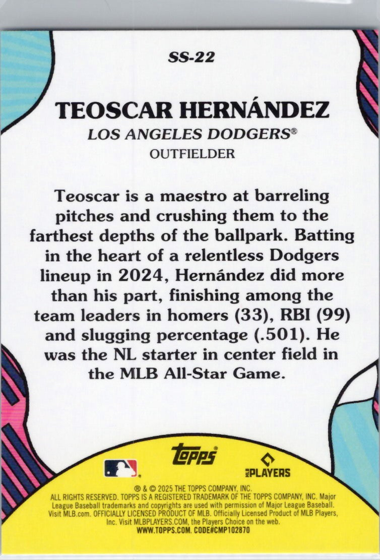 2025 Topps #SS-22 Teoscar Hernández Summer Superstars Los Angeles Dodgers