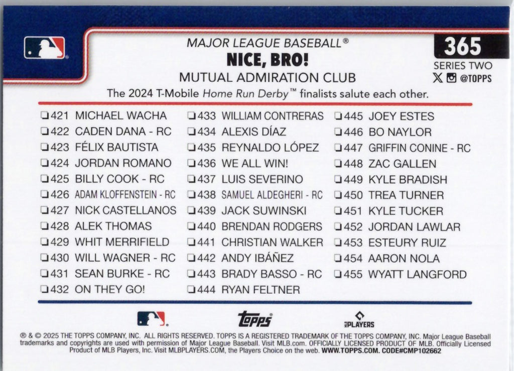 2025 Topps #365 Nice, Bro! Mutual Admiration Club Kansas City Royals
