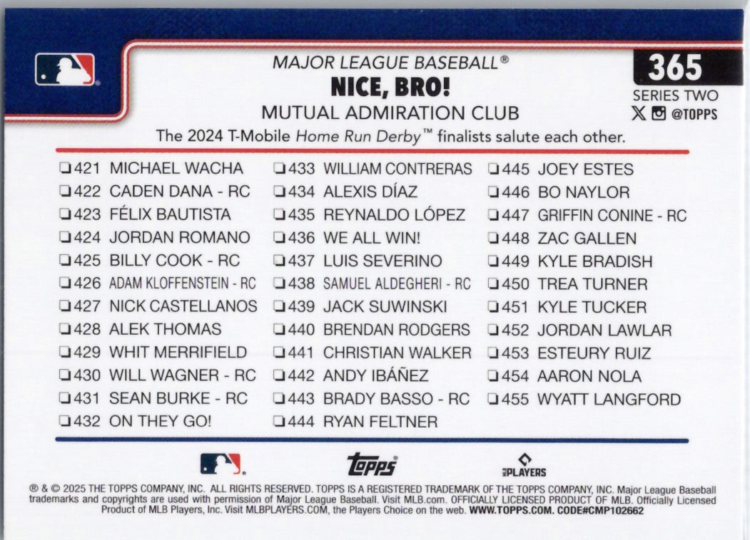 2025 Topps #365 Nice, Bro! Mutual Admiration Club Kansas City Royals