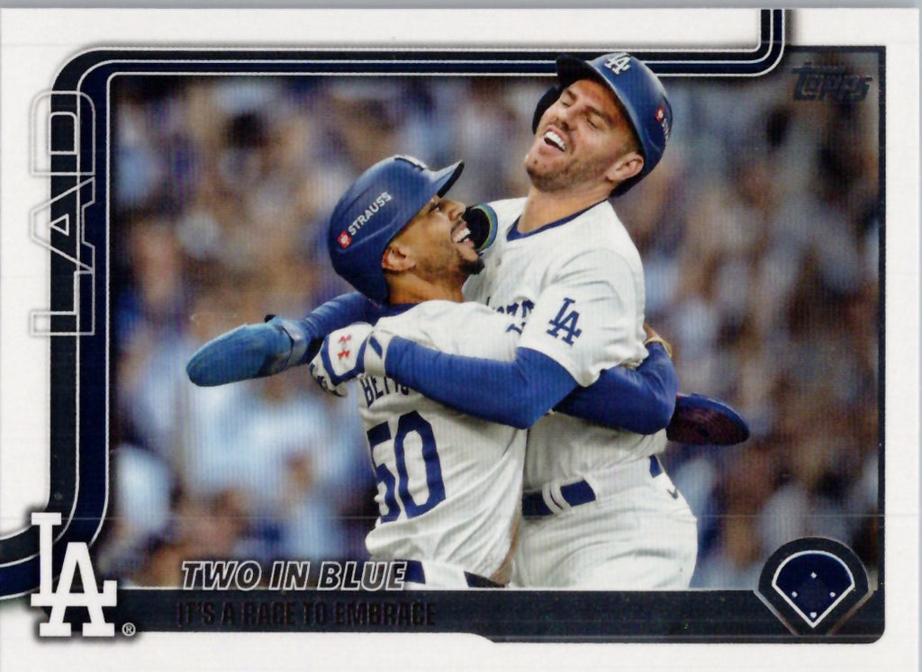 2025 Topps #631 Two in Blue: It’s a Race to Embrace Los Angeles Dodgers
