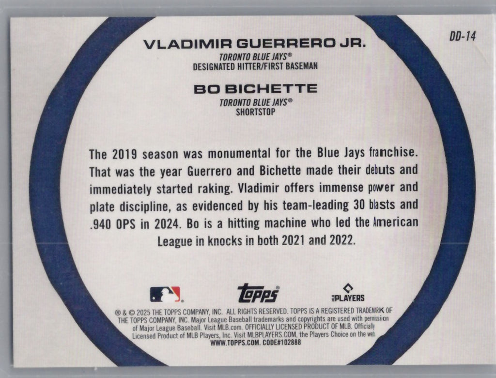2025 Topps #DD-14 Bo Bichette / Vladimir Guerrero Jr. Dynamic Duos Toronto Blue Jays