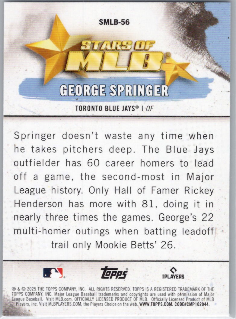 2025 Topps #SMLB-56 George Springer Stars of MLB Toronto Blue Jays
