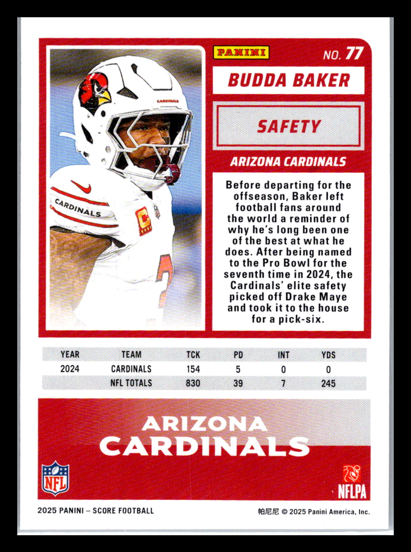 2025 Score #77 Budda Baker Arizona Cardinals