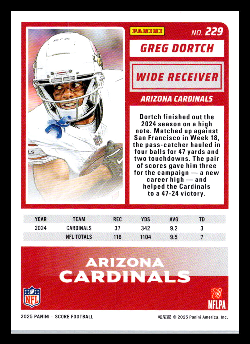 2025 Score #229 Greg Dortch Arizona Cardinals